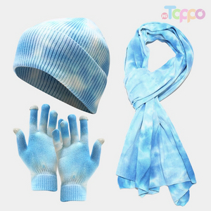  Winter Colorful Hat Scarf Gloves Set Knitted Warm Winter Set with Die Dye Process