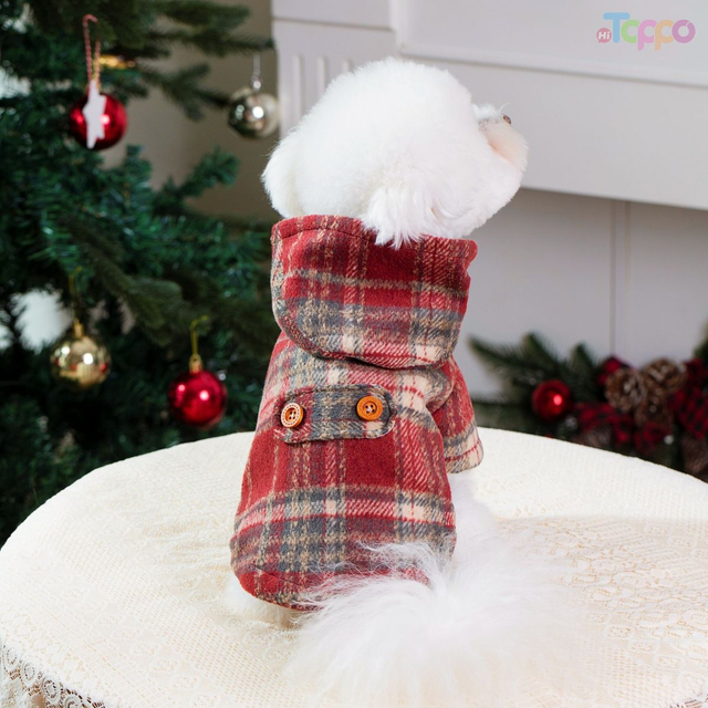 Warm Red Checkered Pet Coat for Puppy & Cat