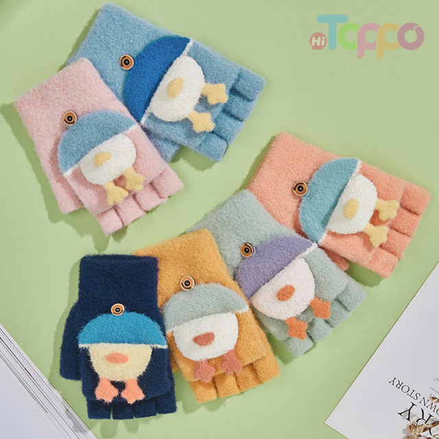 Cute Student Fingerless Flip Gloves Solid Knitted Winter Warm Gloves