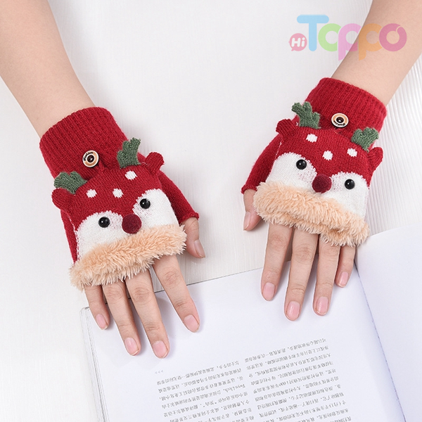 Knit Winter Thick Cute Cartoon Warm Children's Flip Gloves Beijirong Lining Fingerless Gloves