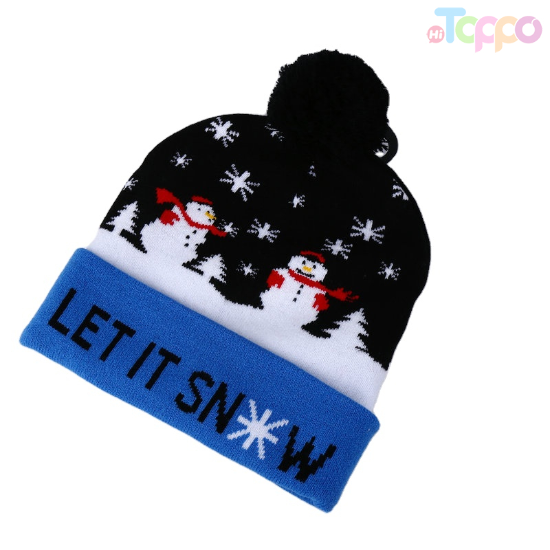 Unisex Acrylic Knitted Warm Winter Hat Custom Beanie Christmas LED Light Jacquard Embroidery Hats