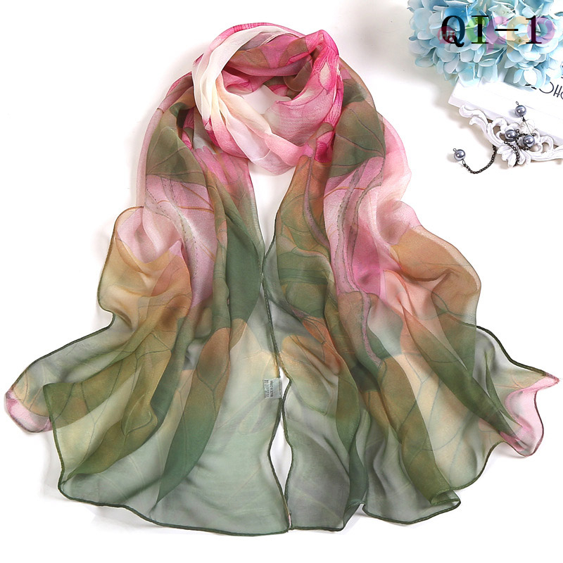 Multiple Colour Gradient Color Chiffon Scarf Women Leaf Long Shawl Summer Bandana Elegant