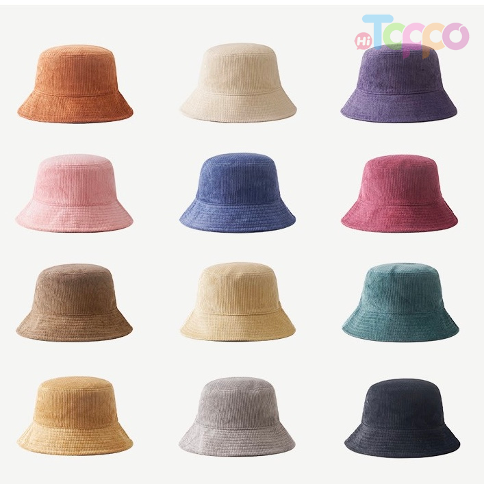 Solid Color Fisherman Casual Wear Sunshade Retro Corduroy Bucket Hat