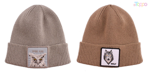 Acrylic Flat Machine Knit Folded Single Layer Hat With Applique Embroidery