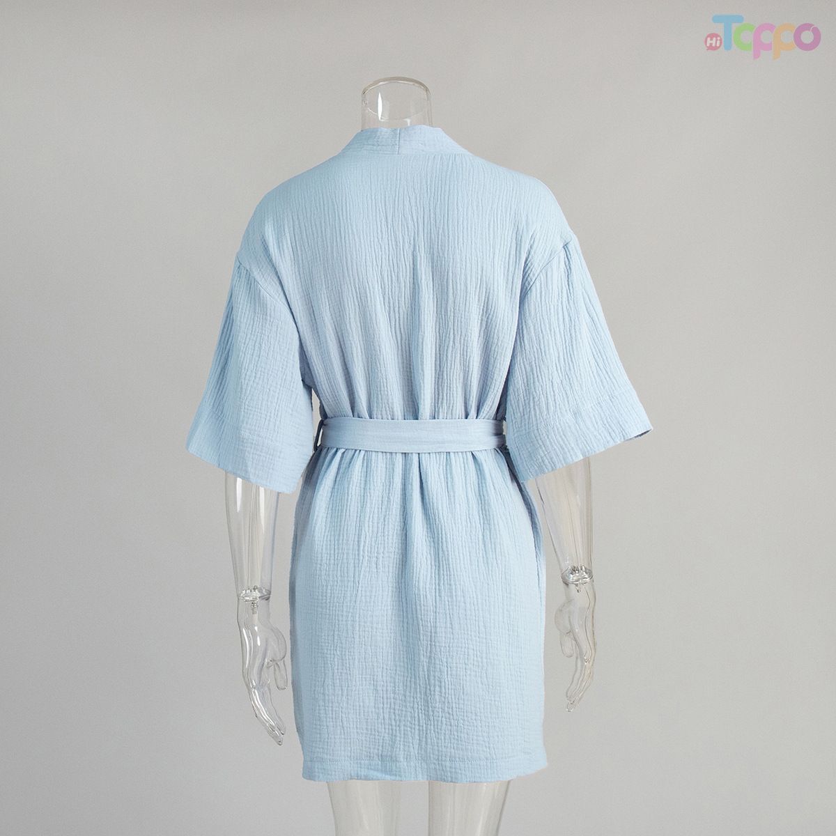 Beige Crinkled Wrap Self-Tie Waist Lounge Dress