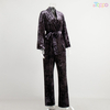 Dark Gray Velvet Robe & Wide-Leg Loungewear Set