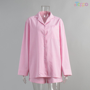 Pink Gingham Oversized Shirt & Shorts Loungewear Set