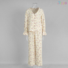 Cream Floral Ruffled Long-Sleeve Loose Comfortable Sleepwear Set