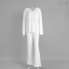 White V-Neck Top & Flare Leg Loungewear Set