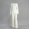 Minimalist Cream Ribbed Flare Loungewear Set