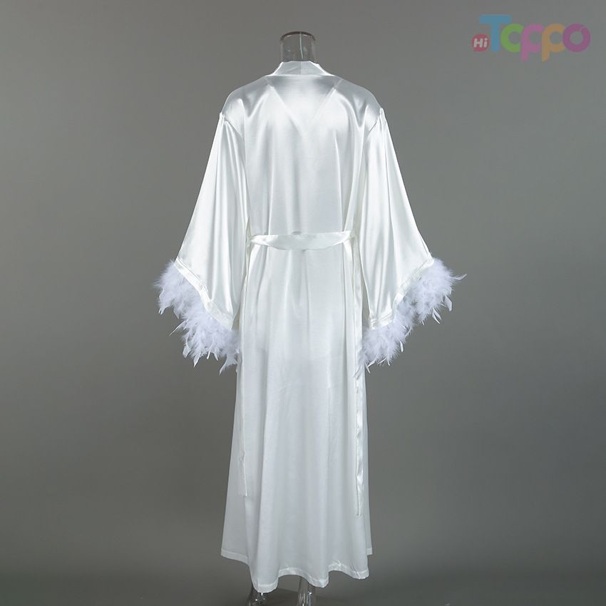 Bridal White Satin Feather Lingerie Three-Piece Set