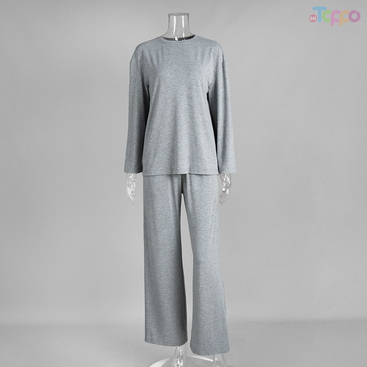 Women's Long Sleeve Soft Loose-Fit Heather Gray Lounge Pajama Set