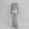 Women's Burgundy Long-Sleeve Two-Tone Flared Pants Lounge Set