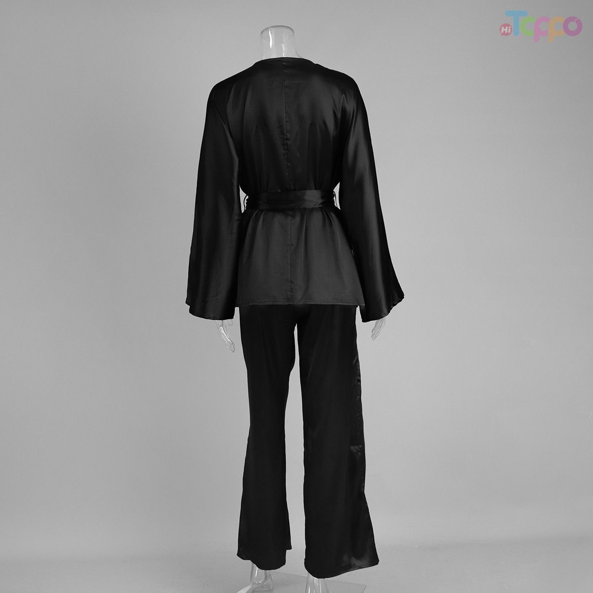 Sexy Leopard Print Satin Pajama Set with Belt