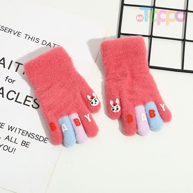 Children Crystal Mink Fur Gloves Lovely Jacquard Winter Warm Gloves