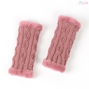 Plus fleece thickened gloves diamond shaped short knitted missing finger plush cuff