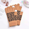 Acrylic Knitted Touch Screen Texting Gloves Fashion Leopard Jacquard Warm Winter Gloves