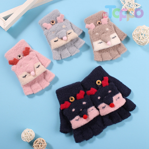 Children's Fingerless Flip Gloves for Children for Primary School Students Autumn Winter Cute Sable Yarn Gloves