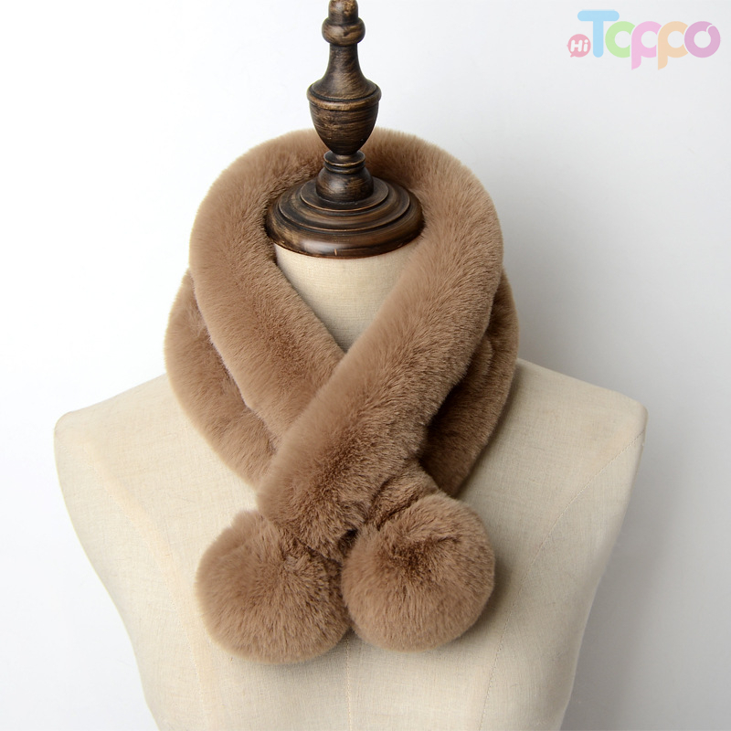 Imitation Rabbit Hair Scarf Female Autumn And Winter Warm Scarf Imitation Fur Solid Color Scarf Two Bulbs for Girl for Women