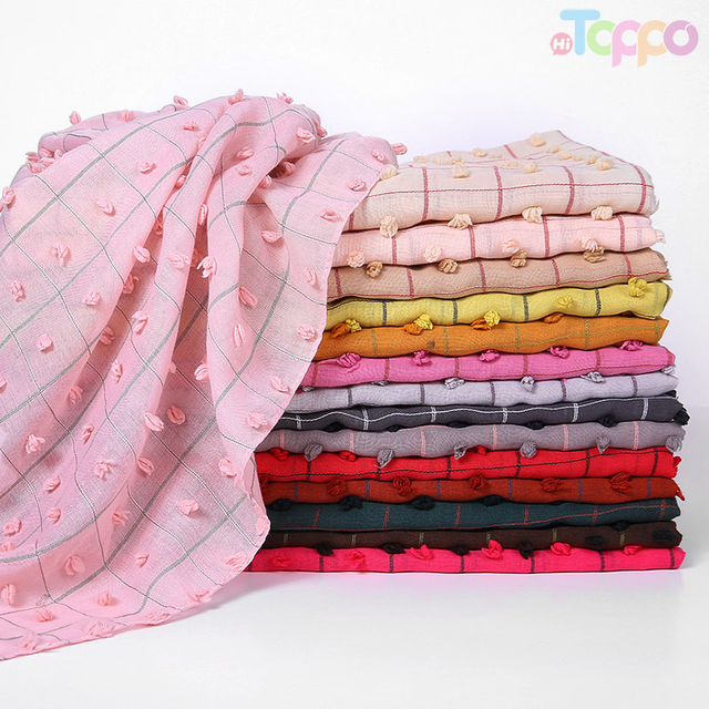 Fashion Soft Ball Plaid Cotton Scarf Pure Color Women Wraps Headscarf Shawl