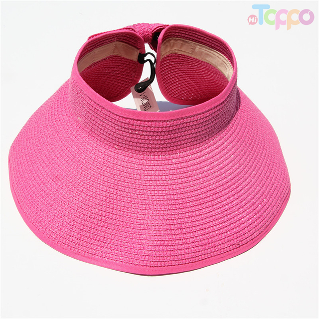  Women Large Floppy Visor Hat Fold Able Straw Wide Brim Hat Summer Beach Bow Knot Lady Sunscreen Roll Up Straw Hats