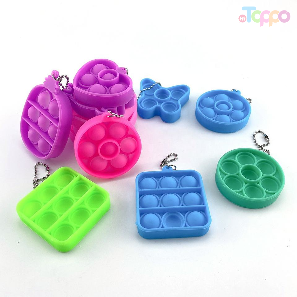Cheap Mini Push Pop Bubble Fidget Keychain Silicone Fidget Key Chain Bubble Stress Relief Toys