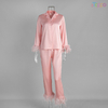 Elegant Pink Satin Feather-Trimmed Pajama Set