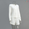 White Embossed Crew Neck Cardigan Shorts Two-Piece Set