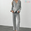 Light Gray Lapel Collar Button-Front Relaxed Pajama Set