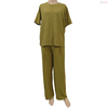 Olive Green Crinkled Fabric Short-Sleeve Relaxed Pajama Set