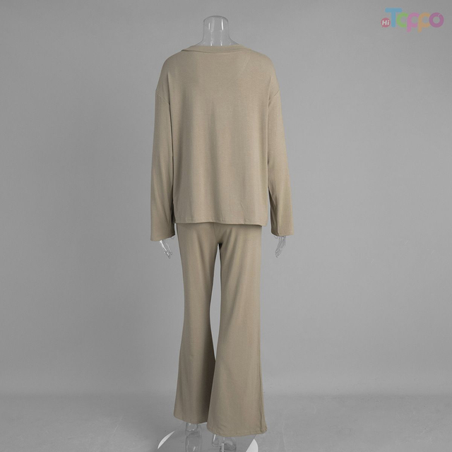 White V-Neck Top & Flare Leg Loungewear Set