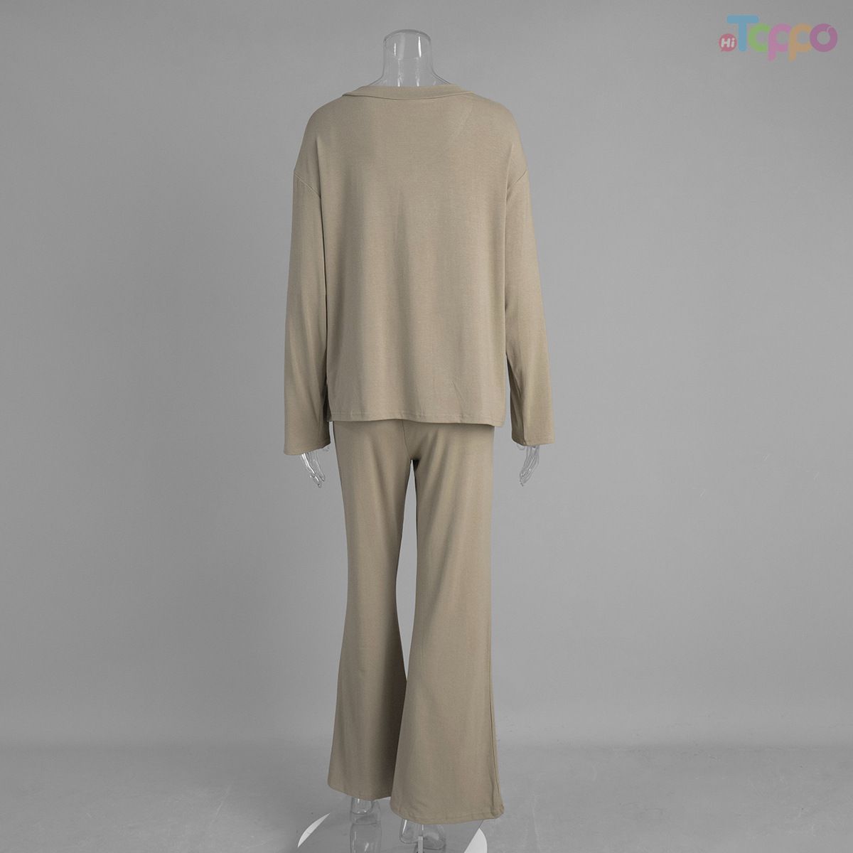 White V-Neck Top & Flare Leg Loungewear Set