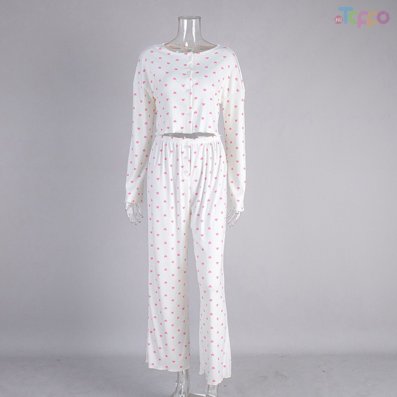 Cozy White & Pink Heart Pajama Two-Piece Set