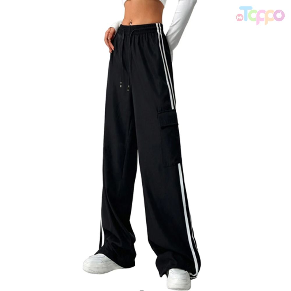Wholesale Side Stripe Stitching Patchwork Track Pants Women High-waisted Straight-leg Sweatpants with Pockets Outdoor Casual Comfortable Trousers