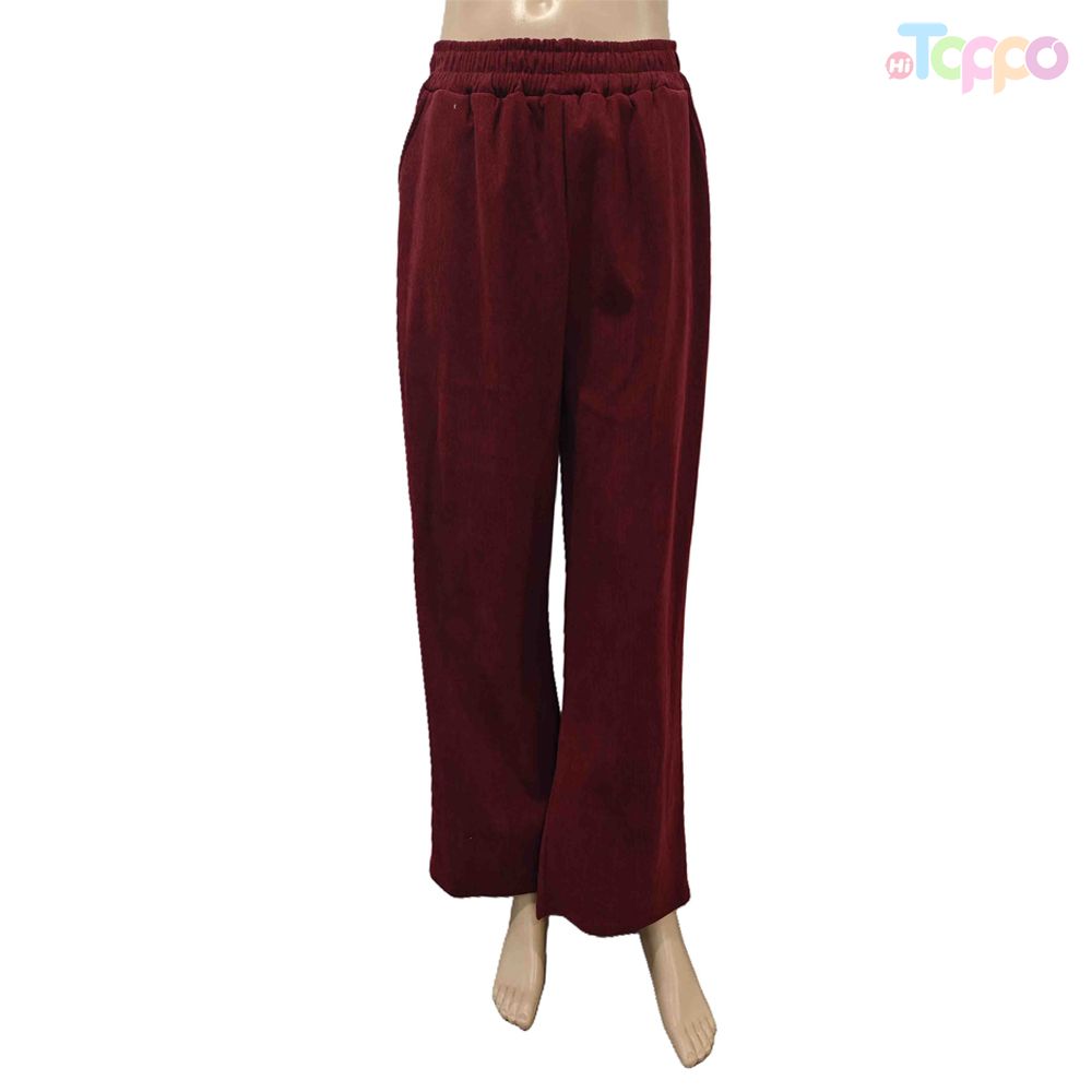 Women's 3D Tailored Deep Red Vintage Wide-Leg Pants Casual Office Commuter Trousers