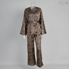 Sexy Leopard Print Satin Pajama Set with Belt