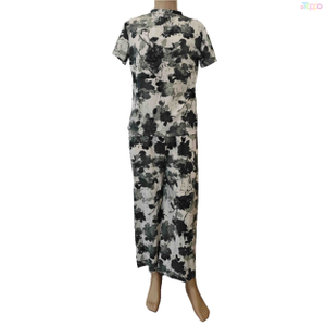Black & White Floral Short-Sleeve Wide-Leg Loungewear Set