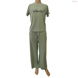 Women’s Sage Green “Authentic” Short-Sleeve & Wide-Leg Loungewear Set