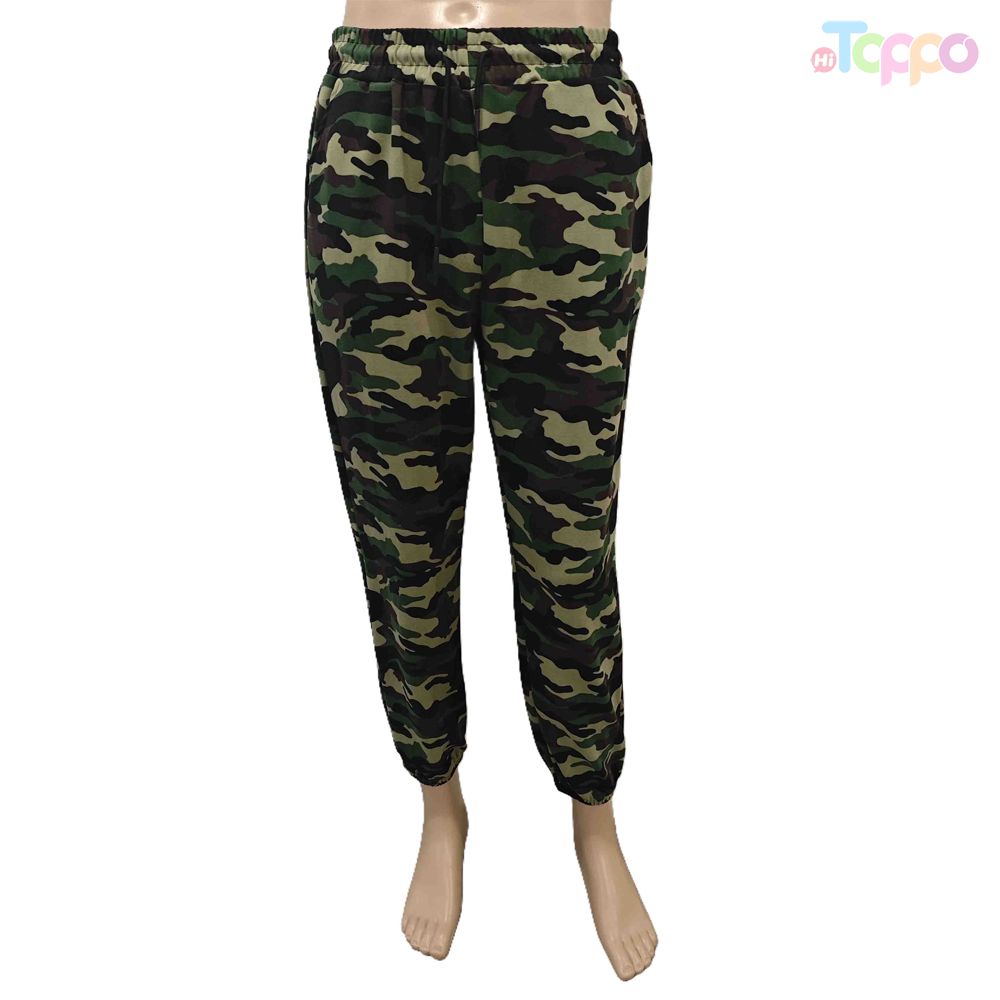 Women's High Waist Camouflage Print Casual Cargo Pants Streetwear Style