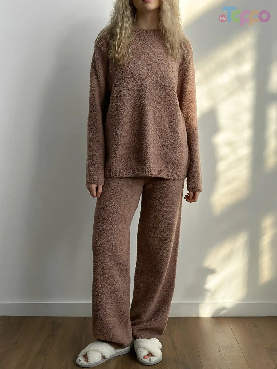 Pastel Pink Fuzzy Mock Neck Cozy Loungewear Set