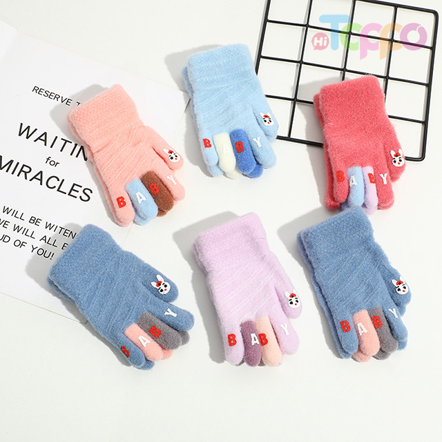 Children Crystal Mink Fur Gloves Lovely Jacquard Winter Warm Gloves