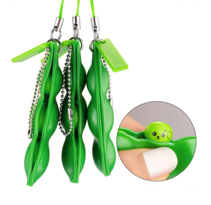 Green Silica Gel Stress Relief Toy Beans Key Chain 