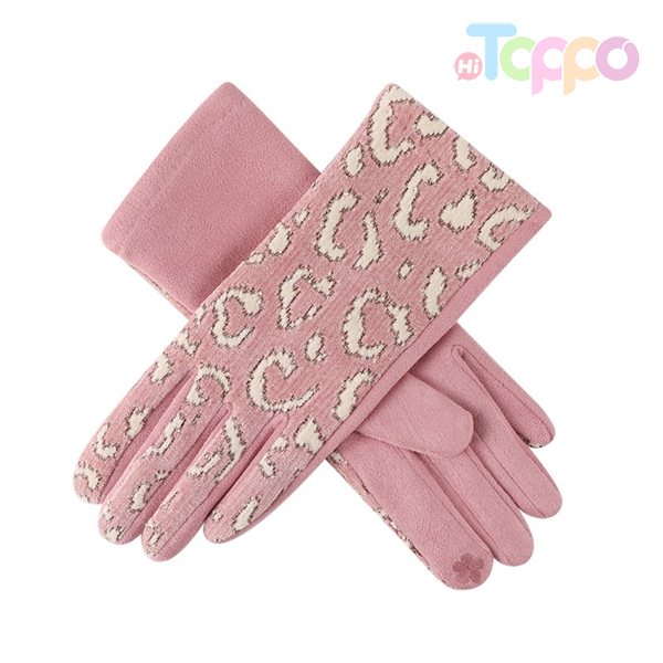 Suede Texting Gloves Leopard Print Gloves Touch Screen Gloves