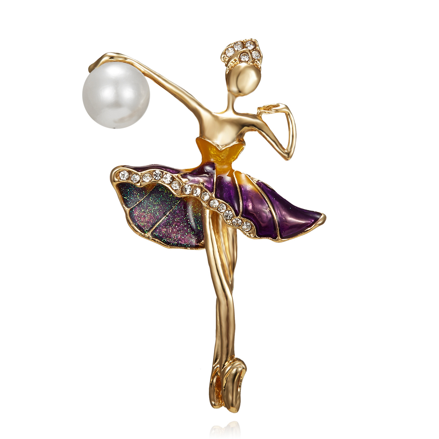 Dancing Girl Pearl Rhinestone oil brooch