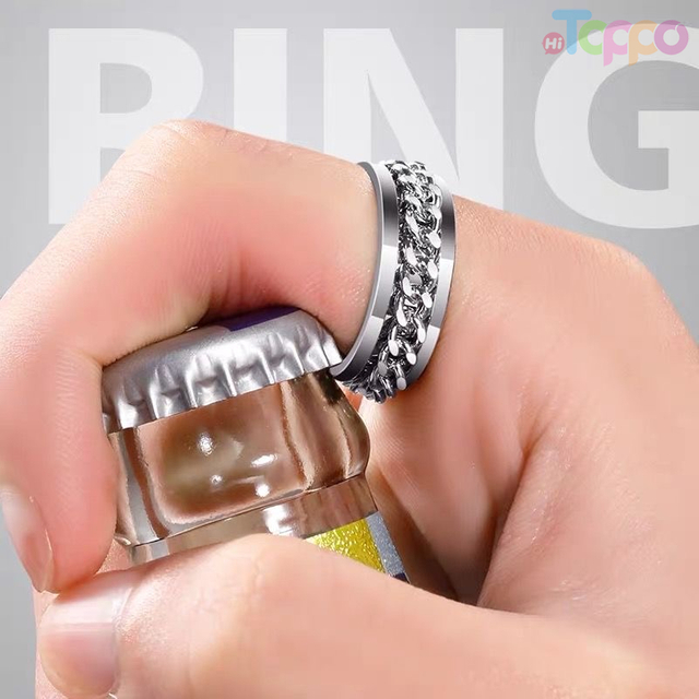 Blue Gold Black High End Tik Tok Open Bottle Open Beer Ring Men Rotatable Chain Titanium Steel Ring Stainless Steel Ring