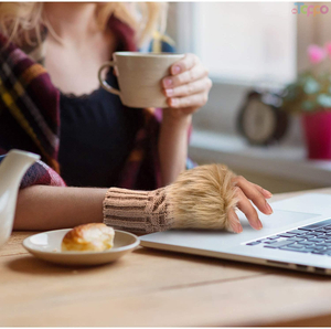  Faux Rabbit Fur Mittens Women Gloves Knitted Arm Fingerless Warmer Winter Knitted Gloves