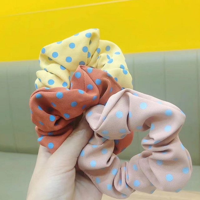 Colorful POLKA DOTS, matching scrunchies,
