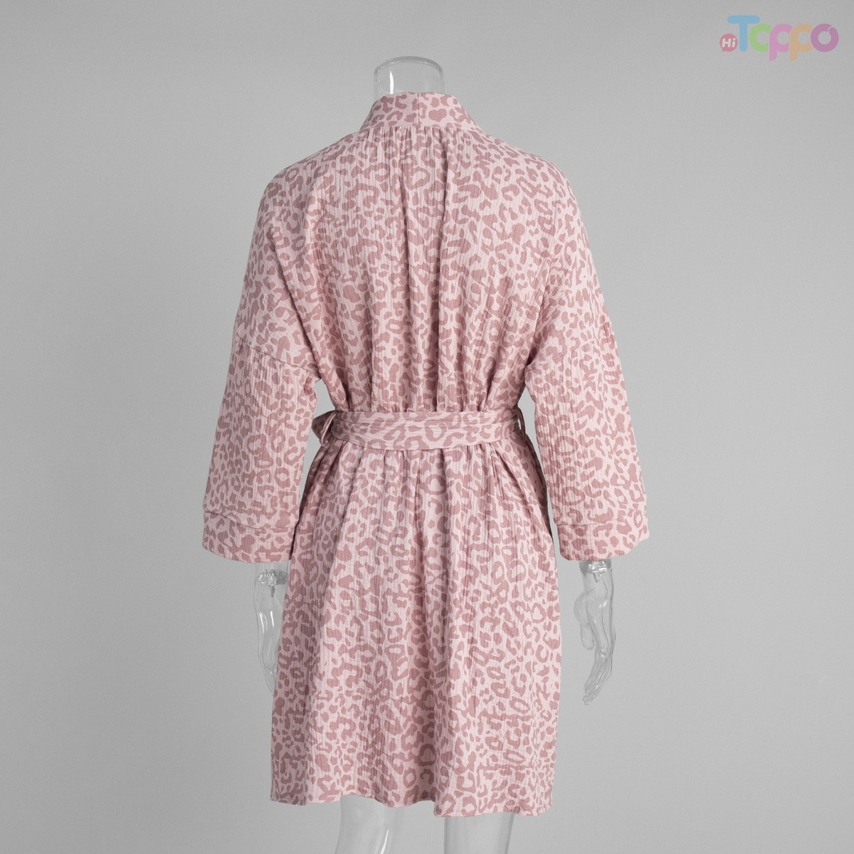 Women's Pink Leopard Print Self-Tie Waist Quilted Robe
