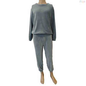 Light Gray Cozy Plush Long-Sleeve Jogger Pajama Set