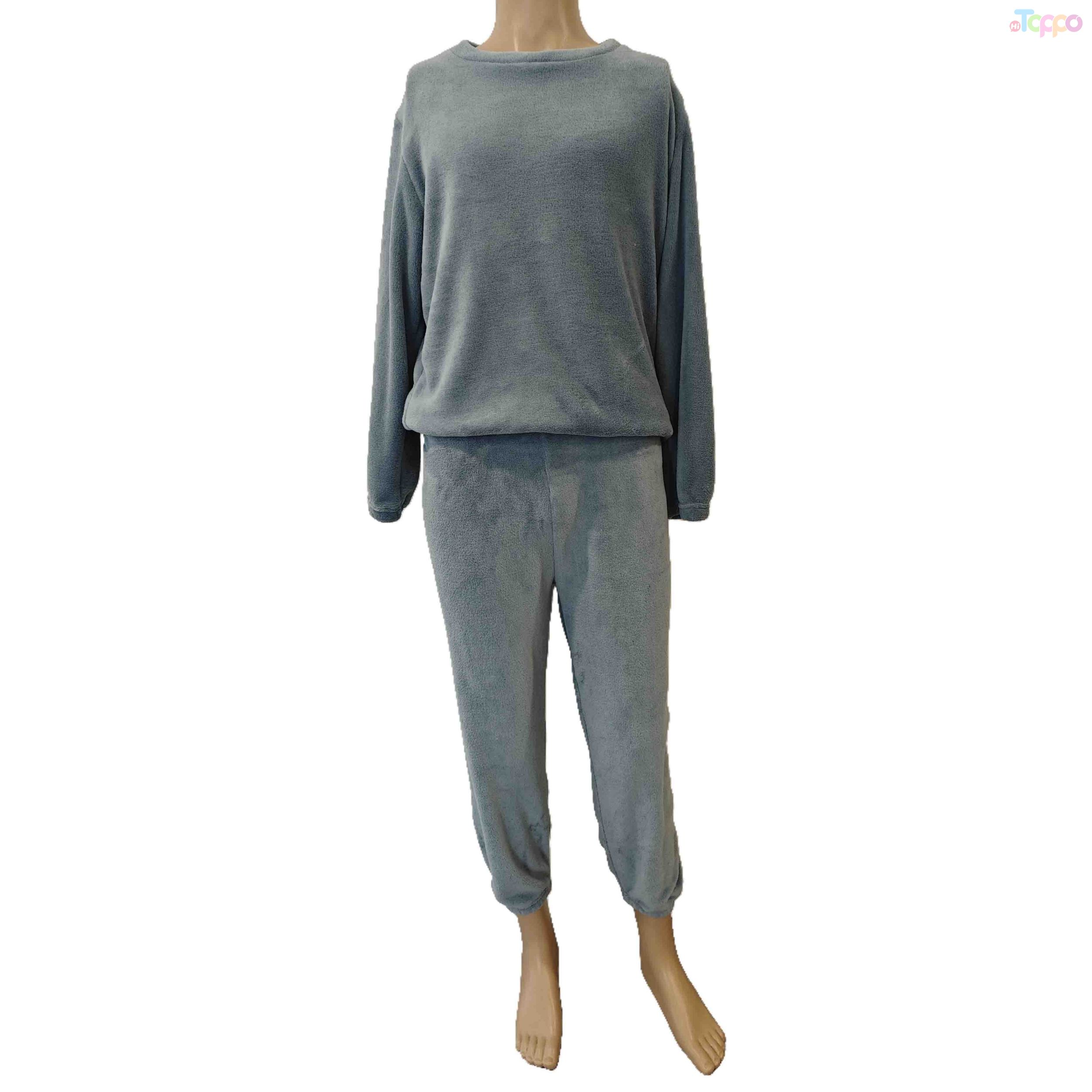 Light Gray Cozy Plush Long-Sleeve Jogger Pajama Set